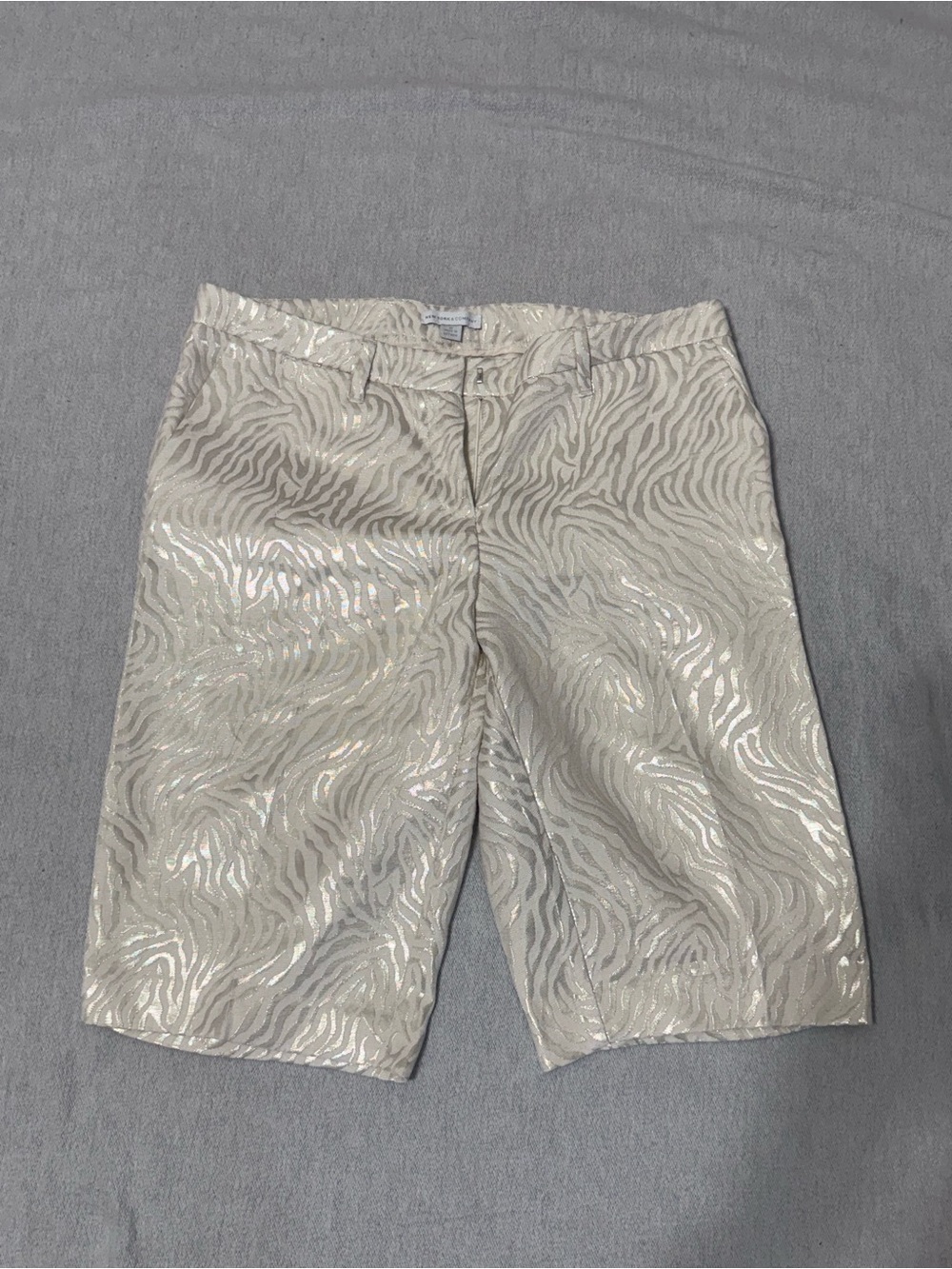 New York & Company Cream Metallic Zebra-Print Bermuda Shorts